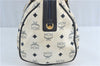 Authentic MCM Visetos Leather Vintage Hand Boston Bag Purse White Navy 0373C