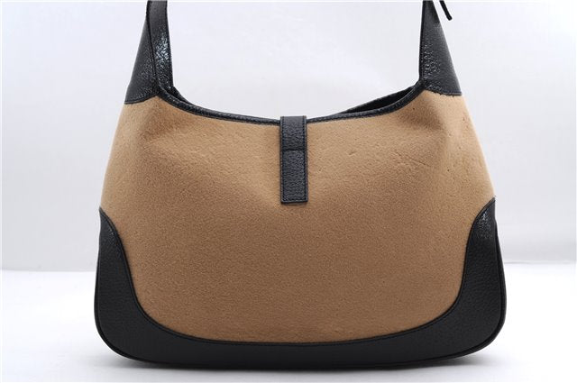 Authentic GUCCI Jackie Shoulder Hand Bag Wool Leather 0013306 Brown Black 0374E
