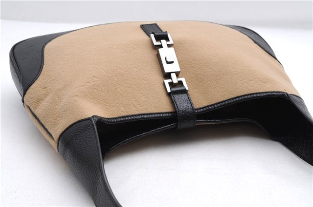 Authentic GUCCI Jackie Shoulder Hand Bag Wool Leather 0013306 Brown Black 0374E