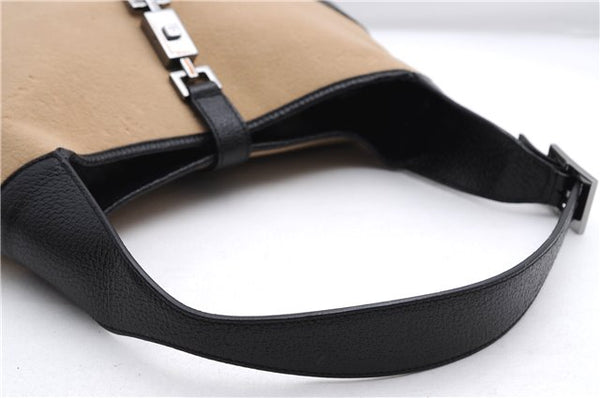 Authentic GUCCI Jackie Shoulder Hand Bag Wool Leather 0013306 Brown Black 0374E