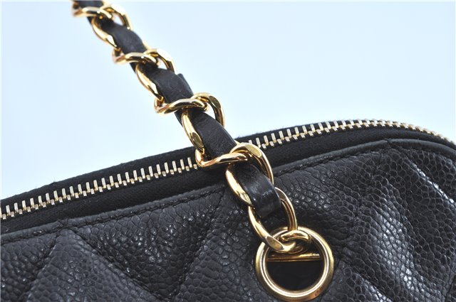 Authentic CHANEL Matelasse Caviar Skin Chain Shoulder Bag Purse Black 0375B