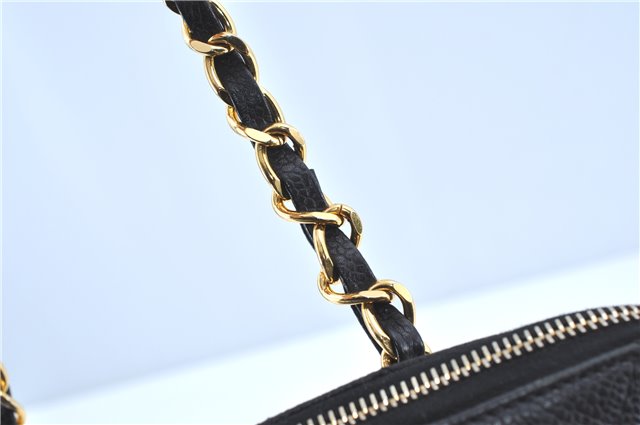 Authentic CHANEL Matelasse Caviar Skin Chain Shoulder Bag Purse Black 0375B