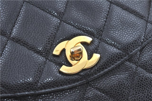 Authentic CHANEL Matelasse Caviar Skin Chain Shoulder Bag Purse Black 0375B