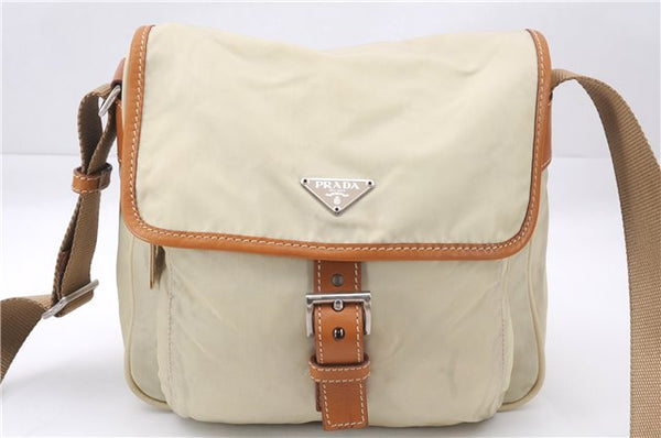 Authentic PRADA VELA SPORT Nylon Leather Shoulder Cross Bag BT0173 Ivory 0377E