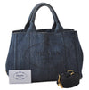 Authentic PRADA Canapa SS Denim 2Way Shoulder Hand Bag Purse B2439G Blue 0378D