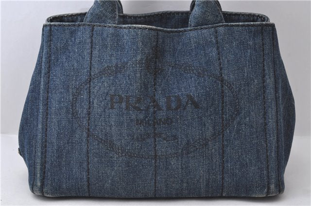 Authentic PRADA Canapa SS Denim 2Way Shoulder Hand Bag Purse B2439G Blue 0378D