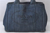 Authentic PRADA Canapa SS Denim 2Way Shoulder Hand Bag Purse B2439G Blue 0378D