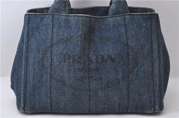 Authentic PRADA Canapa SS Denim 2Way Shoulder Hand Bag Purse B2439G Blue 0378D