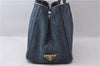 Authentic PRADA Canapa SS Denim 2Way Shoulder Hand Bag Purse B2439G Blue 0378D