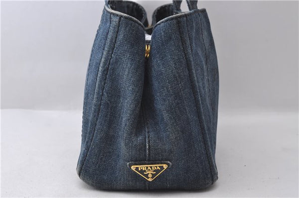 Authentic PRADA Canapa SS Denim 2Way Shoulder Hand Bag Purse B2439G Blue 0378D