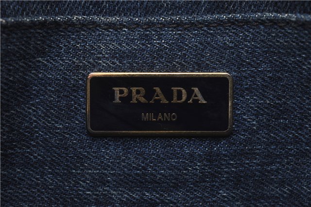 Authentic PRADA Canapa SS Denim 2Way Shoulder Hand Bag Purse B2439G Blue 0378D