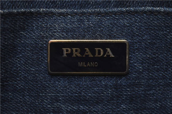 Authentic PRADA Canapa SS Denim 2Way Shoulder Hand Bag Purse B2439G Blue 0378D