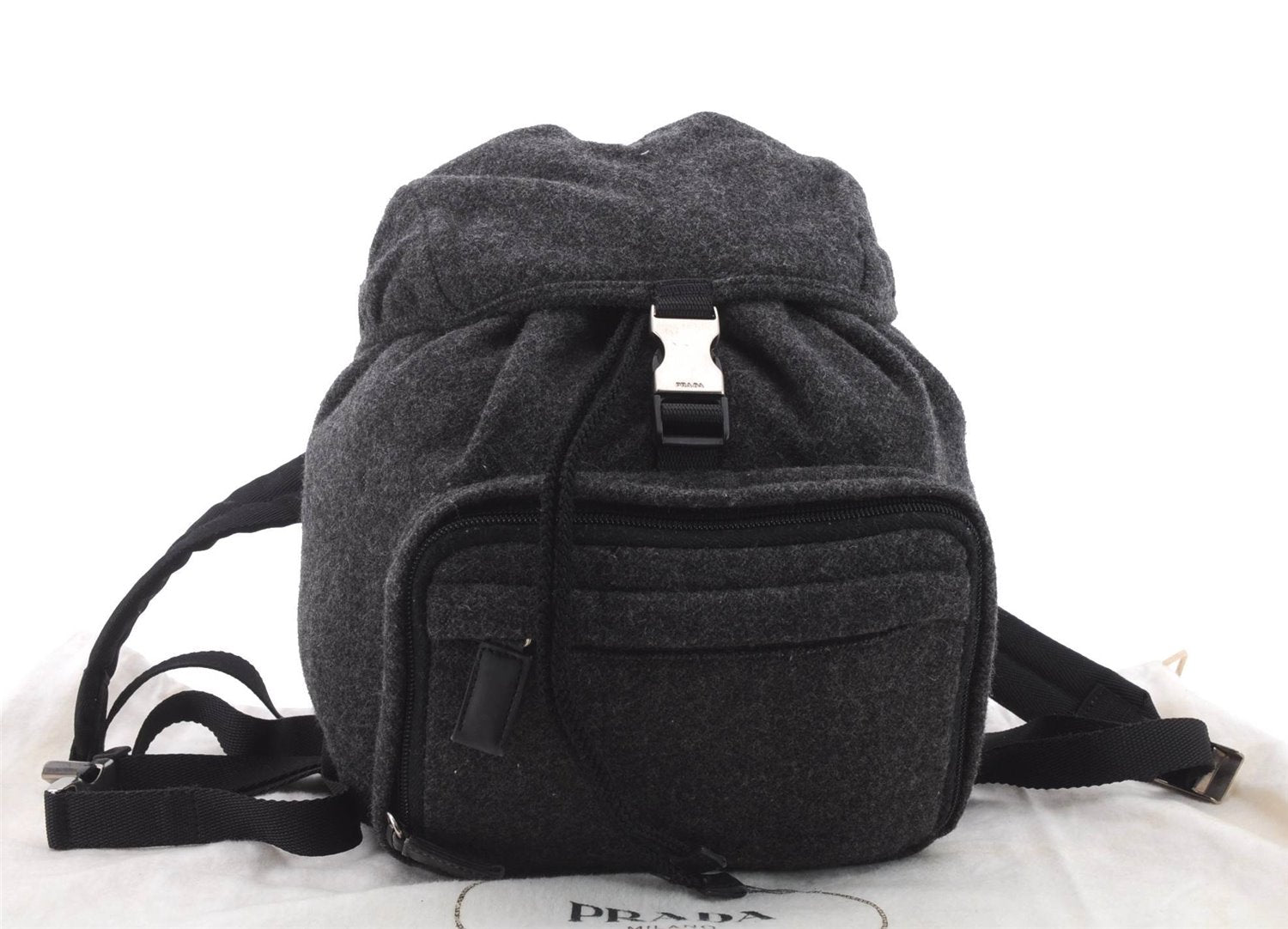 Authentic PRADA Wool Leather Backpack Gray 0379D