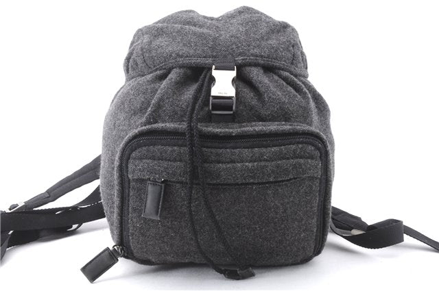 Authentic PRADA Wool Leather Backpack Gray 0379D