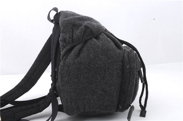 Authentic PRADA Wool Leather Backpack Gray 0379D