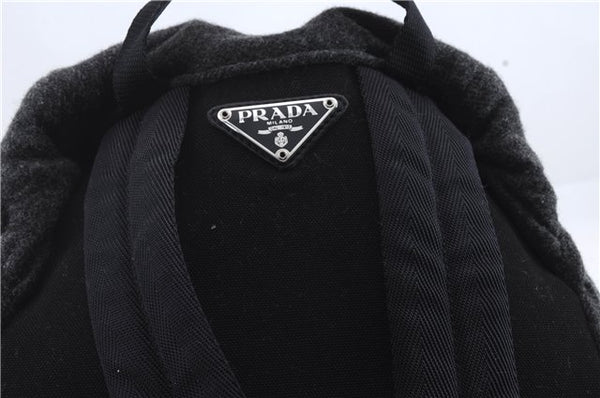 Authentic PRADA Wool Leather Backpack Gray 0379D