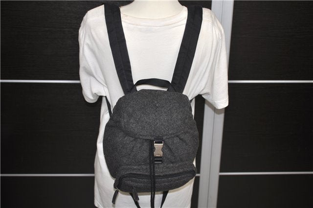 Authentic PRADA Wool Leather Backpack Gray 0379D