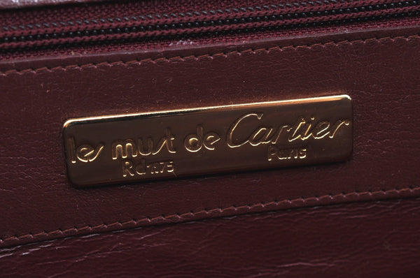 Authentic Cartier Must de Cartier Leather Shoulder Cross Bag Bordeaux Red 0384G