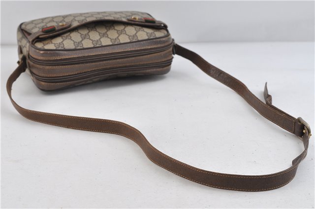 Auth GUCCI Web Sherry Line Shoulder Cross Body Bag GG PVC Leather Brown 0387D