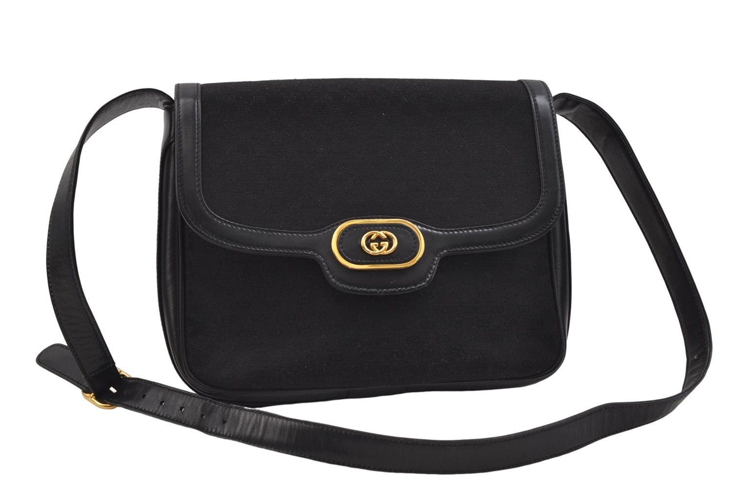 Authentic GUCCI Micro GG Canvas Leather Shoulder Cross Body Bag Black 0392E