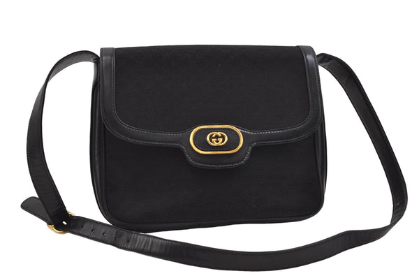 Authentic GUCCI Micro GG Canvas Leather Shoulder Cross Body Bag Black 0392E