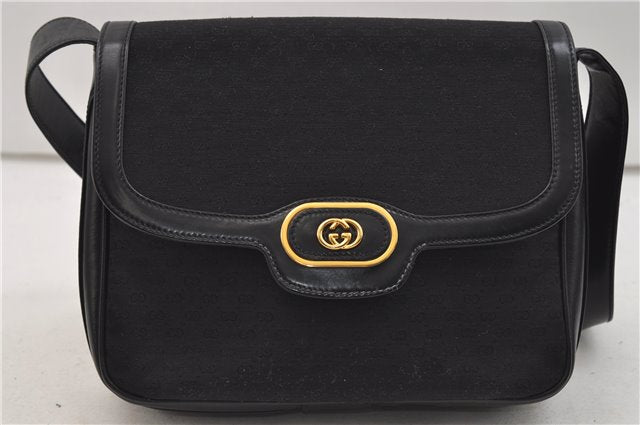 Authentic GUCCI Micro GG Canvas Leather Shoulder Cross Body Bag Black 0392E