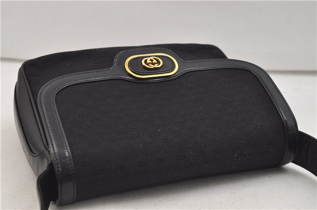 Authentic GUCCI Micro GG Canvas Leather Shoulder Cross Body Bag Black 0392E