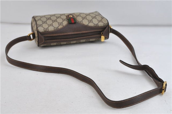 Authentic GUCCI Web Sherry Line Shoulder Cross Bag GG PVC Leather Brown 0393D