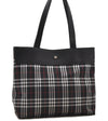 Authentic BURBERRY Check Shoulder Tote Bag Nylon Leather Black 0394D