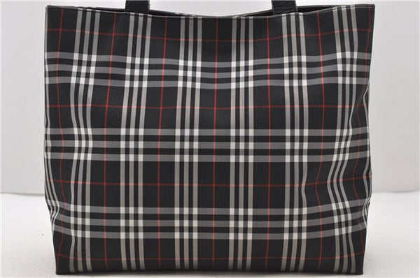 Authentic BURBERRY Check Shoulder Tote Bag Nylon Leather Black 0394D