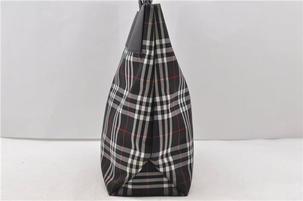 Authentic BURBERRY Check Shoulder Tote Bag Nylon Leather Black 0394D