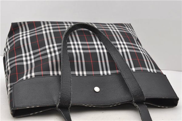 Authentic BURBERRY Check Shoulder Tote Bag Nylon Leather Black 0394D