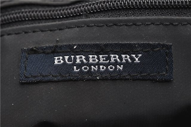 Authentic BURBERRY Check Shoulder Tote Bag Nylon Leather Black 0394D