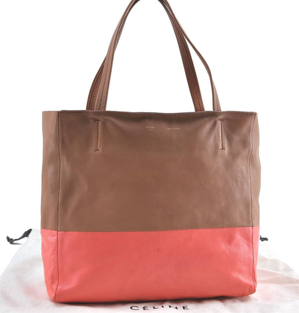 Auth CELINE Horizontal Cabas Bicolor Shoulder Tote Bag Leather Pink Brown 0396D