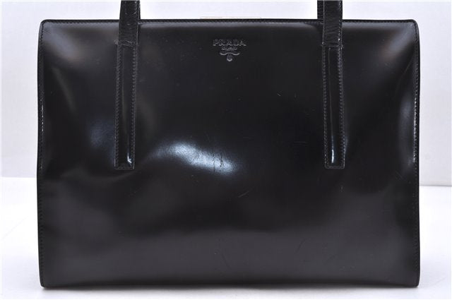 Authentic PRADA SPAZZOLATO Leather Shoulder Hand Bag B7390 Black 0398E