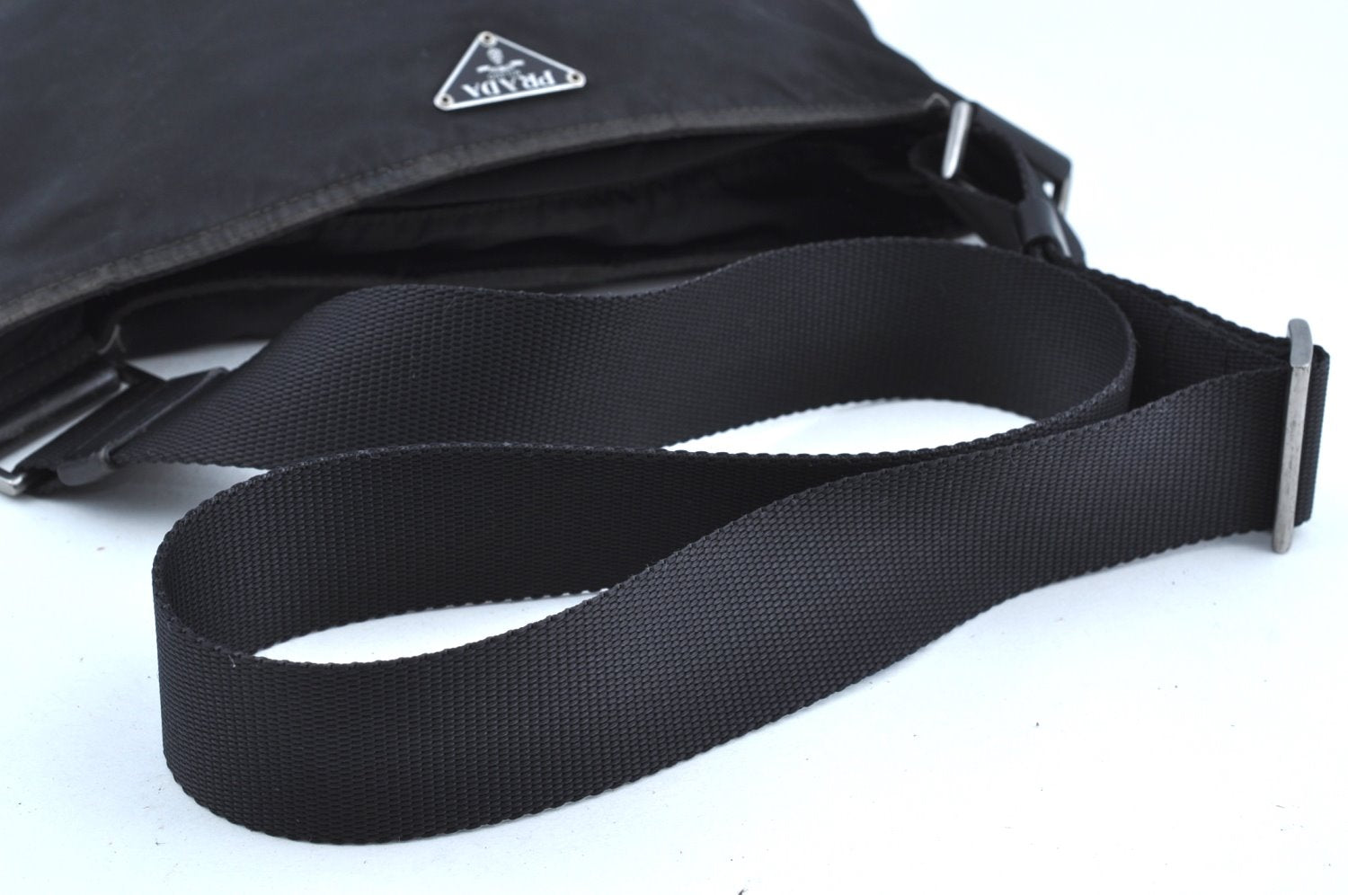 Authentic PRADA Nylon Vela Sport Leather Shoulder Cross Bag BT0174 Black 0402E