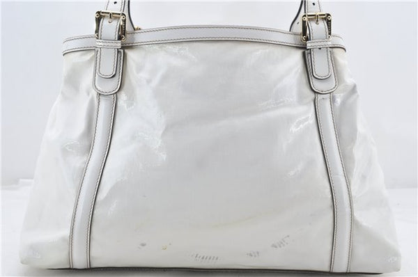 Authentic GUCCI Web Sherry Line New Britt Tote Bag PVC Leather White 0403E