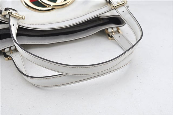 Authentic GUCCI Web Sherry Line New Britt Tote Bag PVC Leather White 0403E