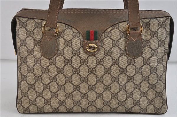 Authentic GUCCI Web Sherry Line Shoulder Hand Bag GG PVC Leather Brown 0406D
