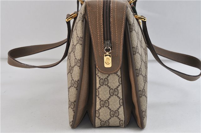 Authentic GUCCI Web Sherry Line Shoulder Hand Bag GG PVC Leather Brown 0406D