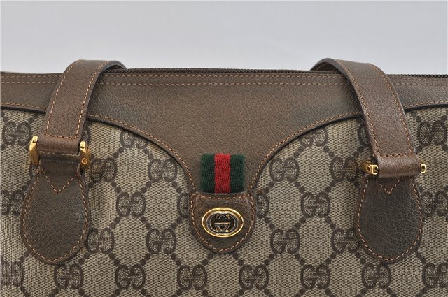 Authentic GUCCI Web Sherry Line Shoulder Hand Bag GG PVC Leather Brown 0406D