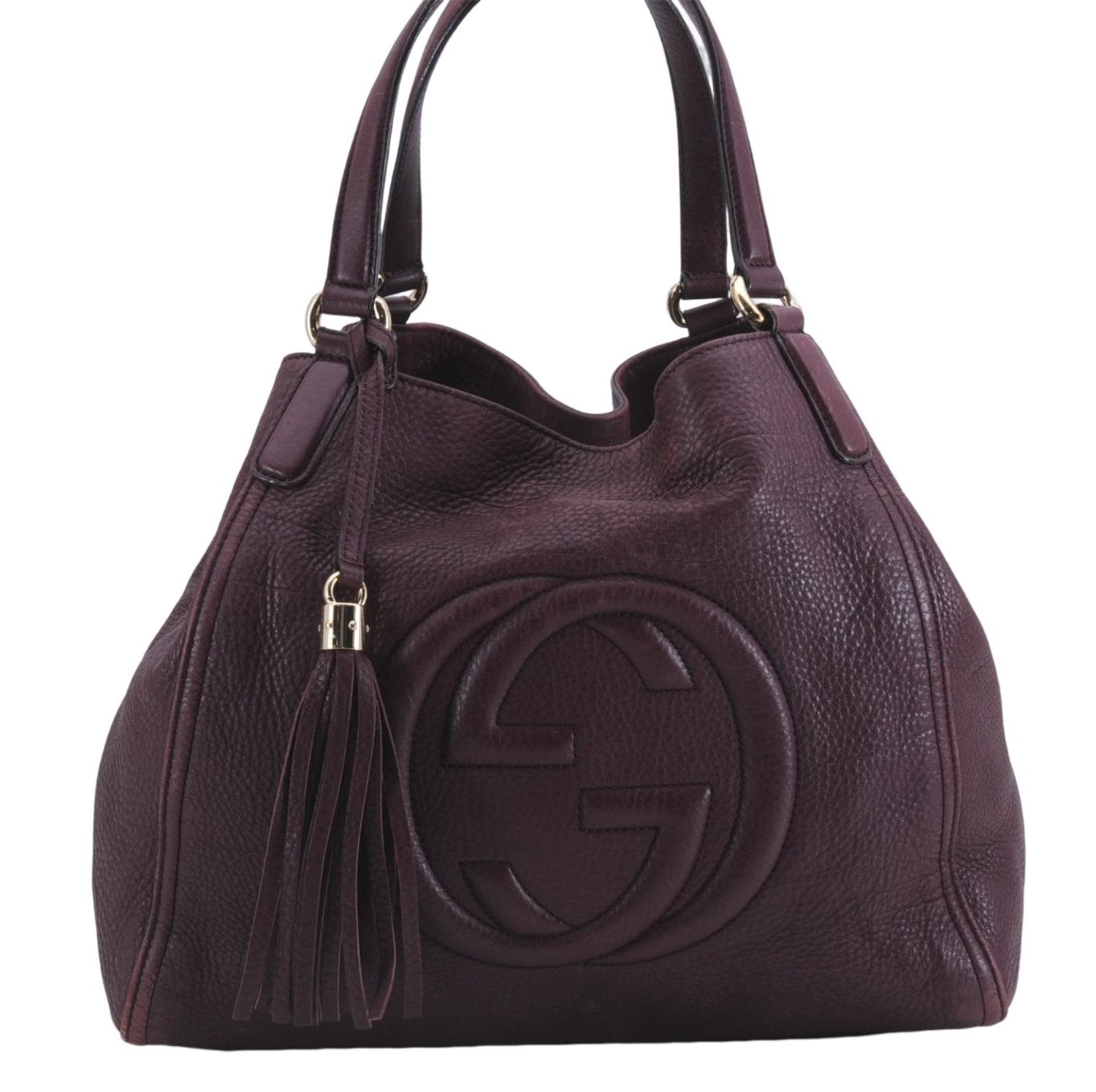 Authentic GUCCI SOHO Tassel Shoulder Tote Bag Leather 282309 Bordeaux Red 0409E