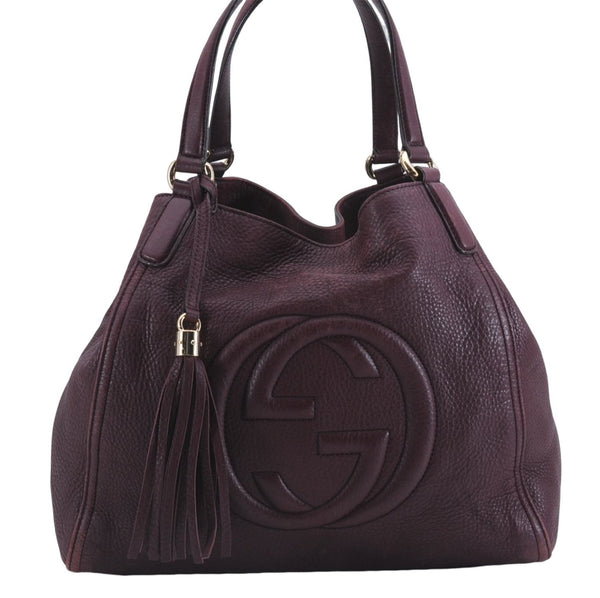 Authentic GUCCI SOHO Tassel Shoulder Tote Bag Leather 282309 Bordeaux Red 0409E