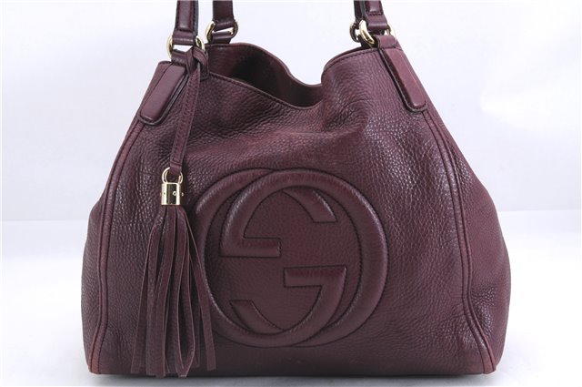 Authentic GUCCI SOHO Tassel Shoulder Tote Bag Leather 282309 Bordeaux Red 0409E