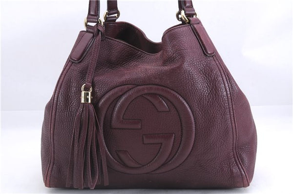 Authentic GUCCI SOHO Tassel Shoulder Tote Bag Leather 282309 Bordeaux Red 0409E