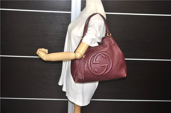 Authentic GUCCI SOHO Tassel Shoulder Tote Bag Leather 282309 Bordeaux Red 0409E
