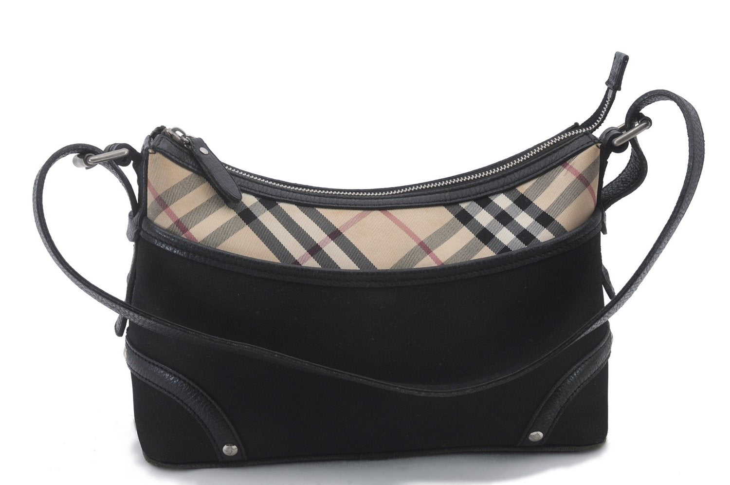 Authentic BURBERRY Nova Check Nylon Leather Shoulder Hand Bag Purse Black 0416D