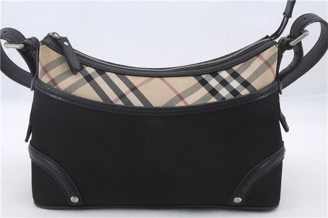 Authentic BURBERRY Nova Check Nylon Leather Shoulder Hand Bag Purse Black 0416D