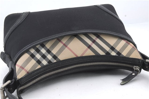 Authentic BURBERRY Nova Check Nylon Leather Shoulder Hand Bag Purse Black 0416D