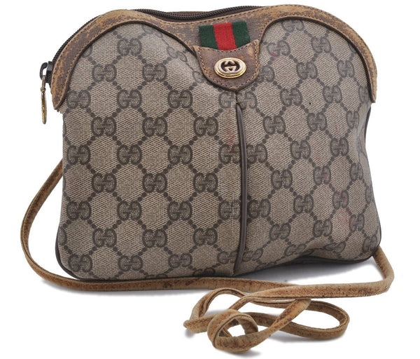 Authentic GUCCI Web Sherry Line Shoulder Cross Bag GG PVC Leather Brown 0437D